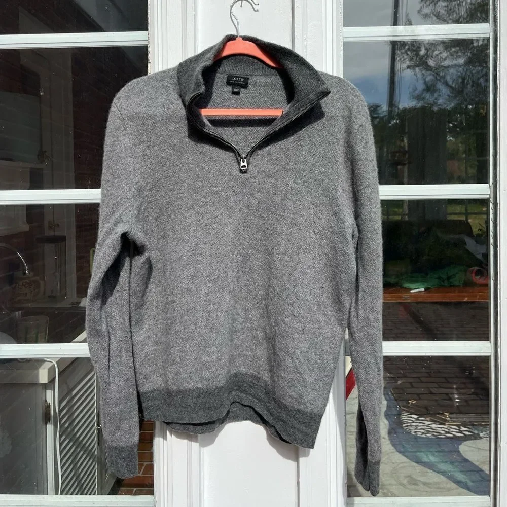 J Crew Cashmere Bird’s Eye Half Zip Sweater
